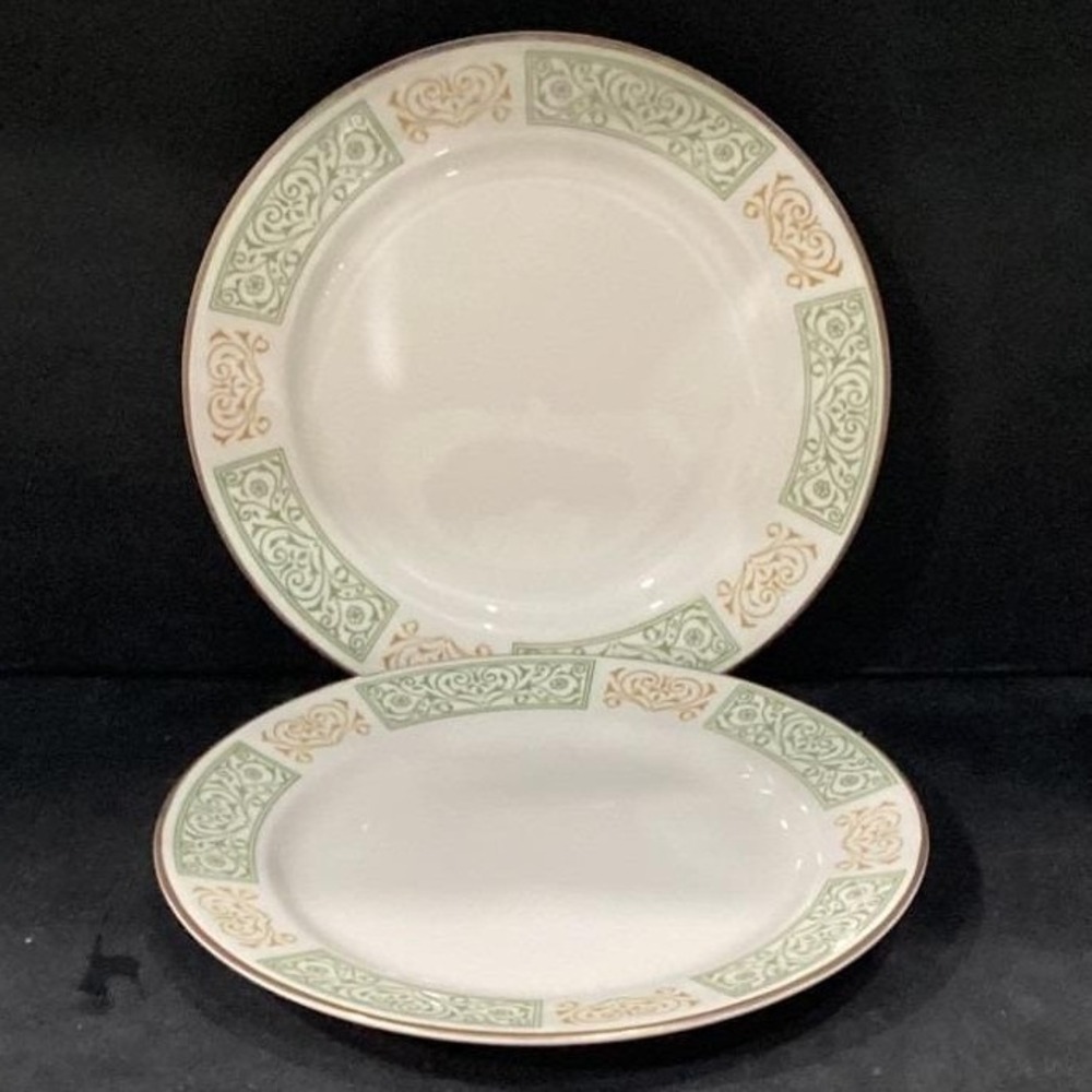 Homer Laughlin Best China 2 Dinner Plates Yellow Green Restaurant Ware MCM 10"